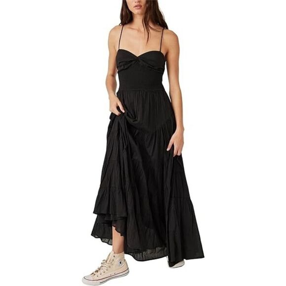 Free People Women's Sundrenched Solid Maxi Dress Black NWT $148 - Picture 2 of 5